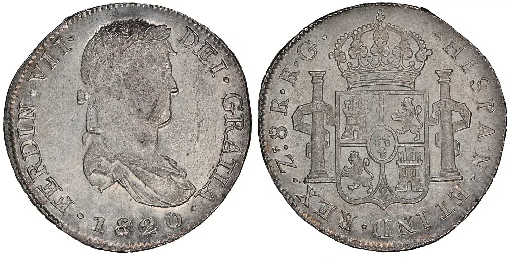 1820 Zs-RG Zacatecas 8 Reales Fernando VII