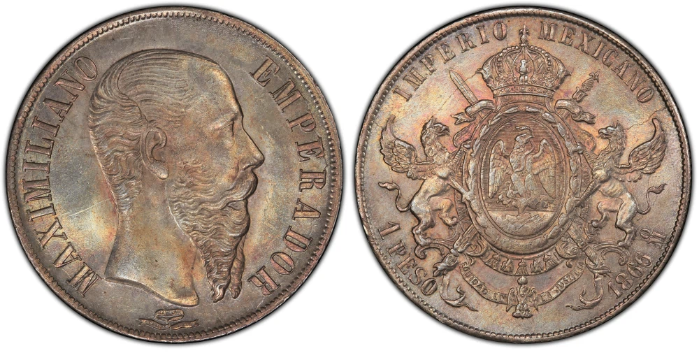 Repunched date 1866-Mo Mexico City Peso