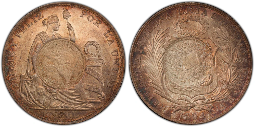 1894 1/2 Real Counterstamped Peru Peso